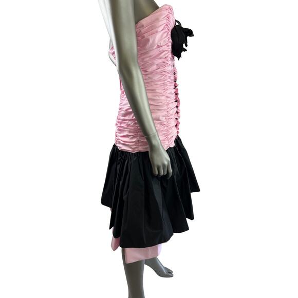 Vintage 1980s Victor Costa Pink and Black Strapless Dress Small - Picture 3 of 5